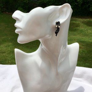 90s Vtg Enamel Cat 3d Drop Earrings - So Cute!